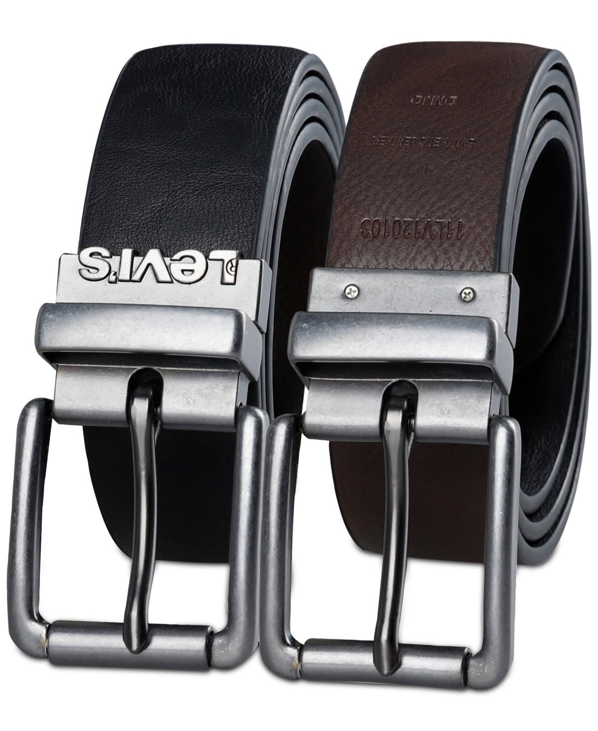 Men's Logo Buckle Stretch Reversible Leather Belt - Black/Brown