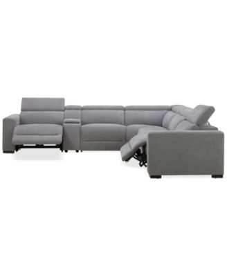 Nevio 6-Pc. Fabric Power Headrest L-Shaped Sectional and Console with 2 Power Motion Chairs