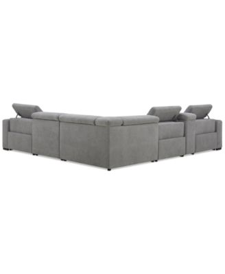 Nevio 6-Pc. Fabric Power Headrest Sectional with Console and 3 Power Motion Chairs
