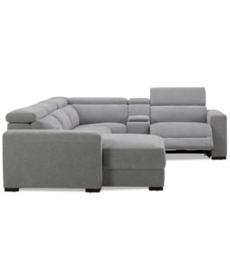 Nevio 5-Pc. Fabric Power Headrest Sectional and Chaise with 1 Power Motion Chair