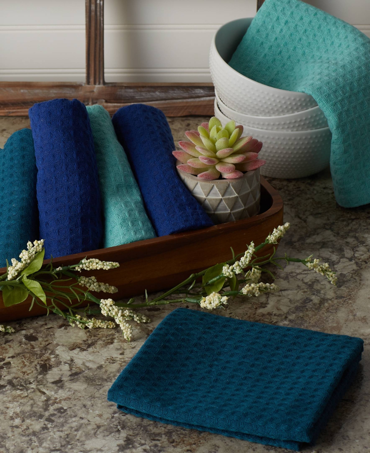 Design Imports Cotton Kitchen Collection Dishtowel Set, 18x26", Assorted Blues, 6 Piece In Assorted Blue