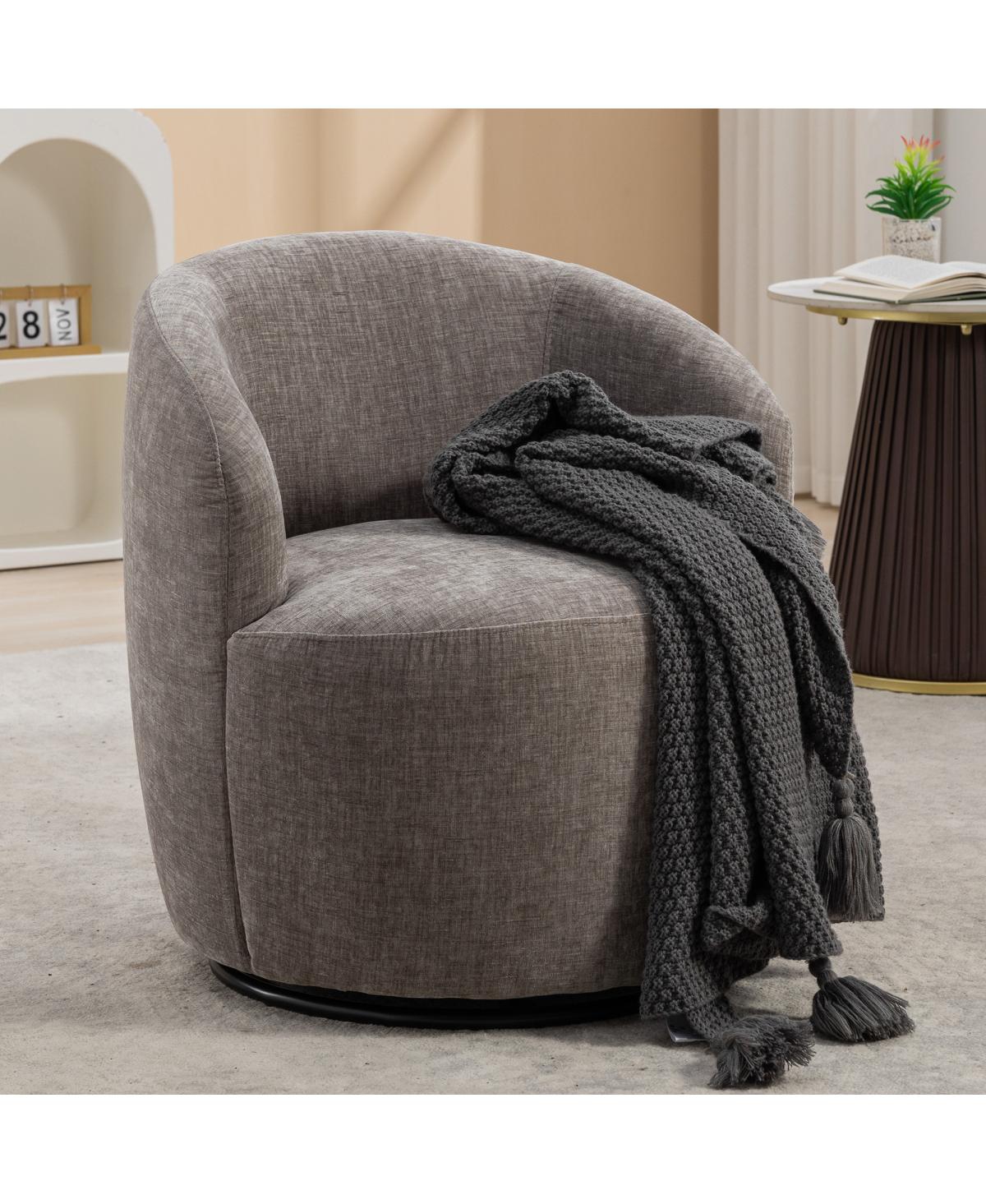 Streamdale Furniture Chenille Fabric Swivel Accent Armchair Barrel Chair With Black Powder Coating Metal Ring, Gray