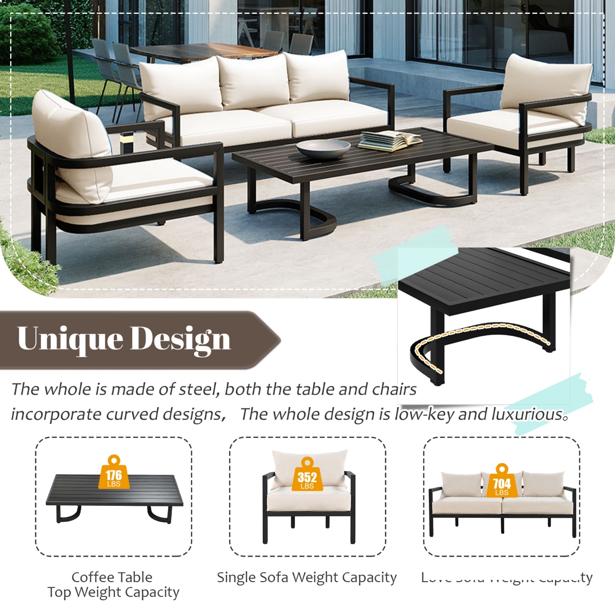 Streamdale Outdoor Steel Sofa Set, Waterproof and Anti-uv
