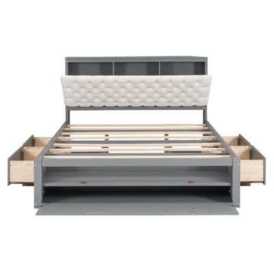Queen Platform Bed with Storage Headboard and Drawers