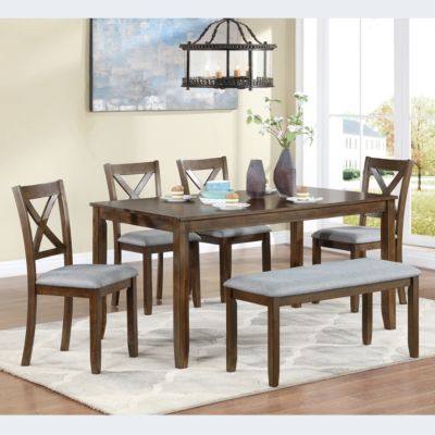 6-piece solid wood Walnut square table, upholstered chairs Dining Table Set