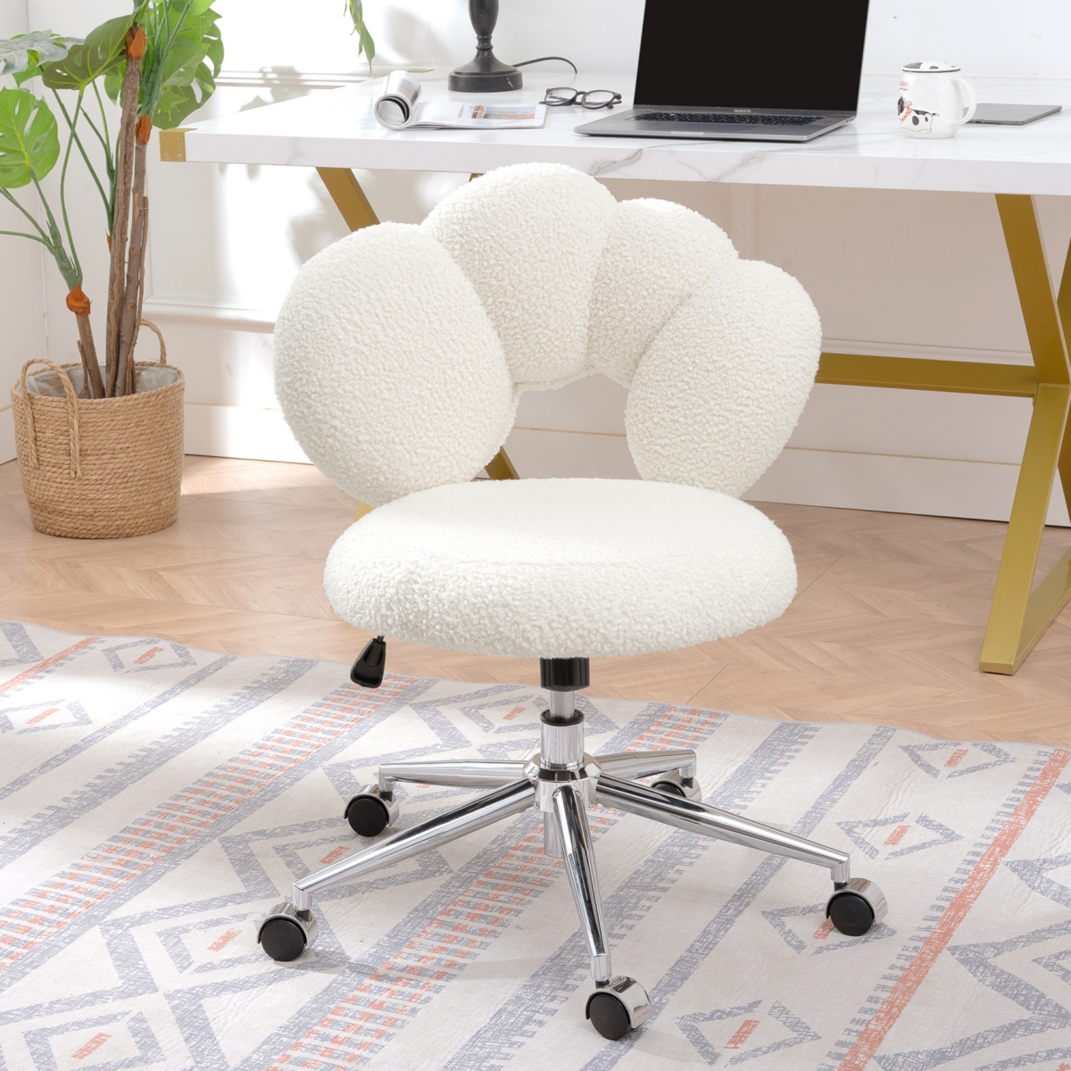 360 Swivel Height Adjustable, Swivel Chair, Teddy Fabric, Home Office Chair