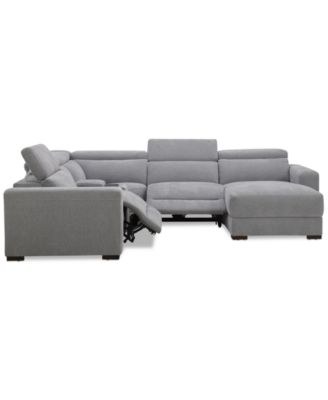 Nevio 5-Pc. Fabric Power Headrest Sectional and Chaise with 2 Power Motion Chairs