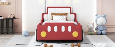 Twin Size Race Car-Shaped Platform Bed With Wheels