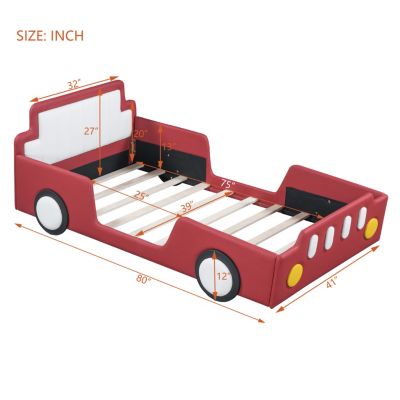 Twin Size Race Car-Shaped Platform Bed With Wheels