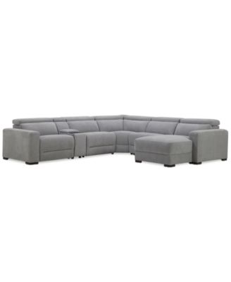 Nevio 6-Pc. Fabric Power Headrest Sectional with Chaise & Console and 1 Power Motion Chair