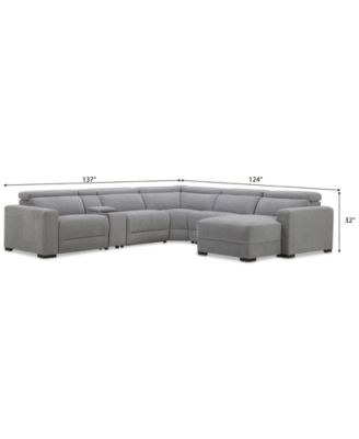 Nevio 6-Pc. Fabric Power Headrest Sectional with Chaise & Console and 1 Power Motion Chair