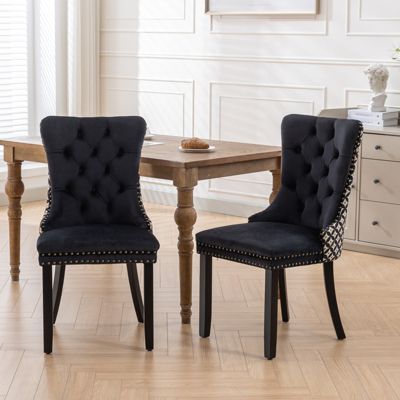 Contemporary Velvet Dining Chairs Set, Black & Patterned