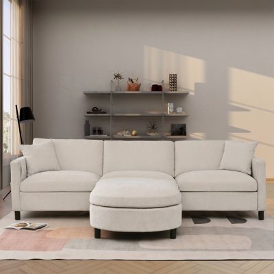 Sectional Sofa Couch with Ottoman, Removable Cushions