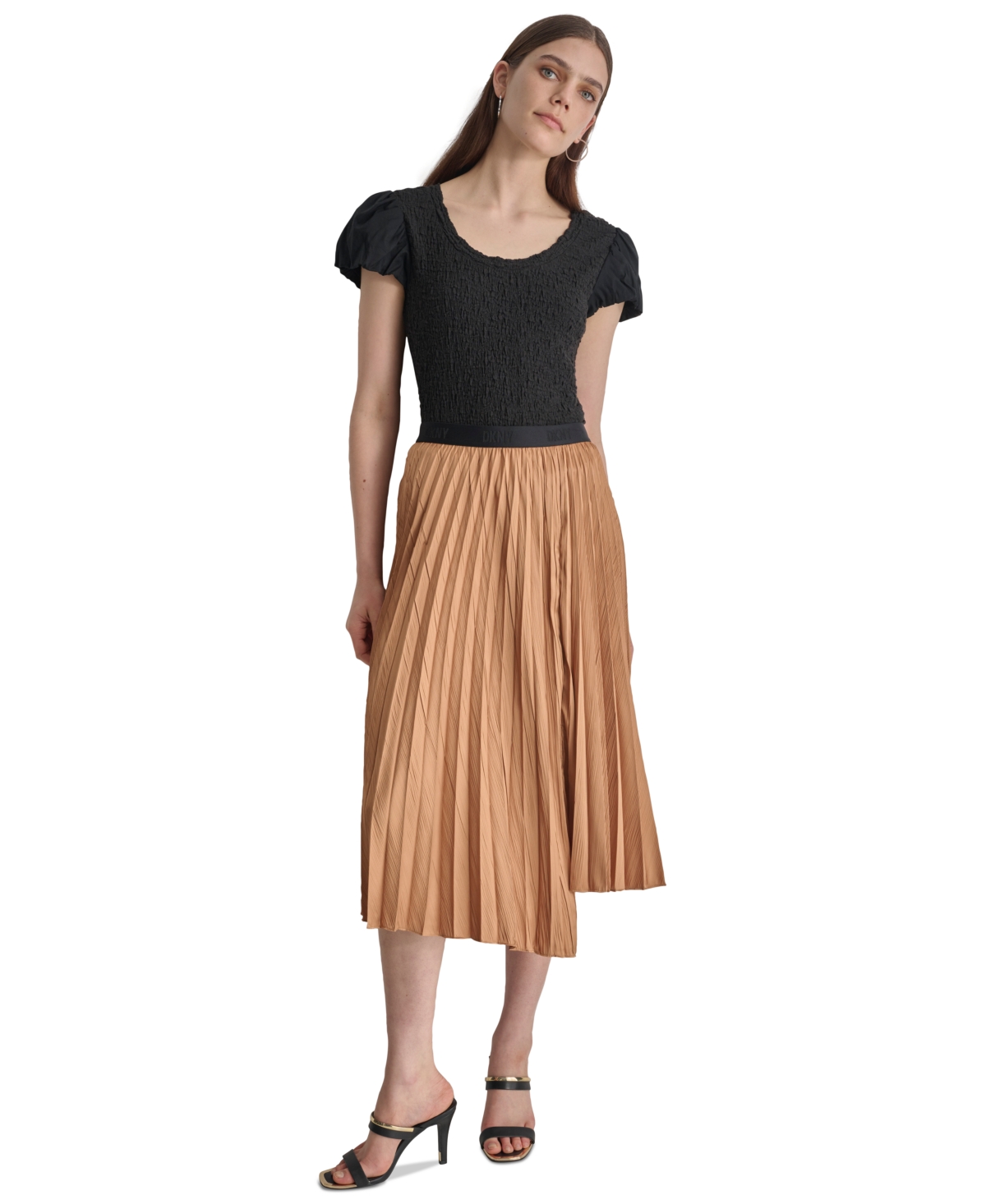 Dkny Women's Asymmetric Pleated Pull-On Midi Skirt