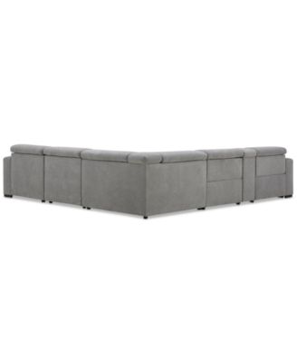 Nevio 6-Pc. Fabric Power Headrest Sectional with Chaise & Console and 2 Power Motion Chairs