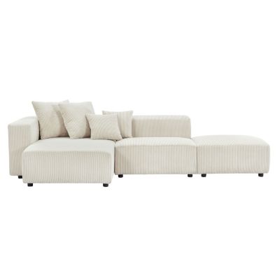 Beige Corduroy Modular Sectional Sofa Set