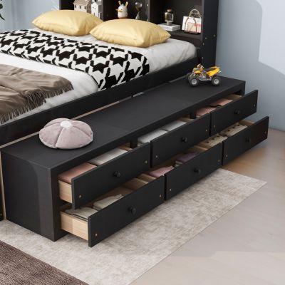 Streamdale Espresso Full Bed with Headboard Storage