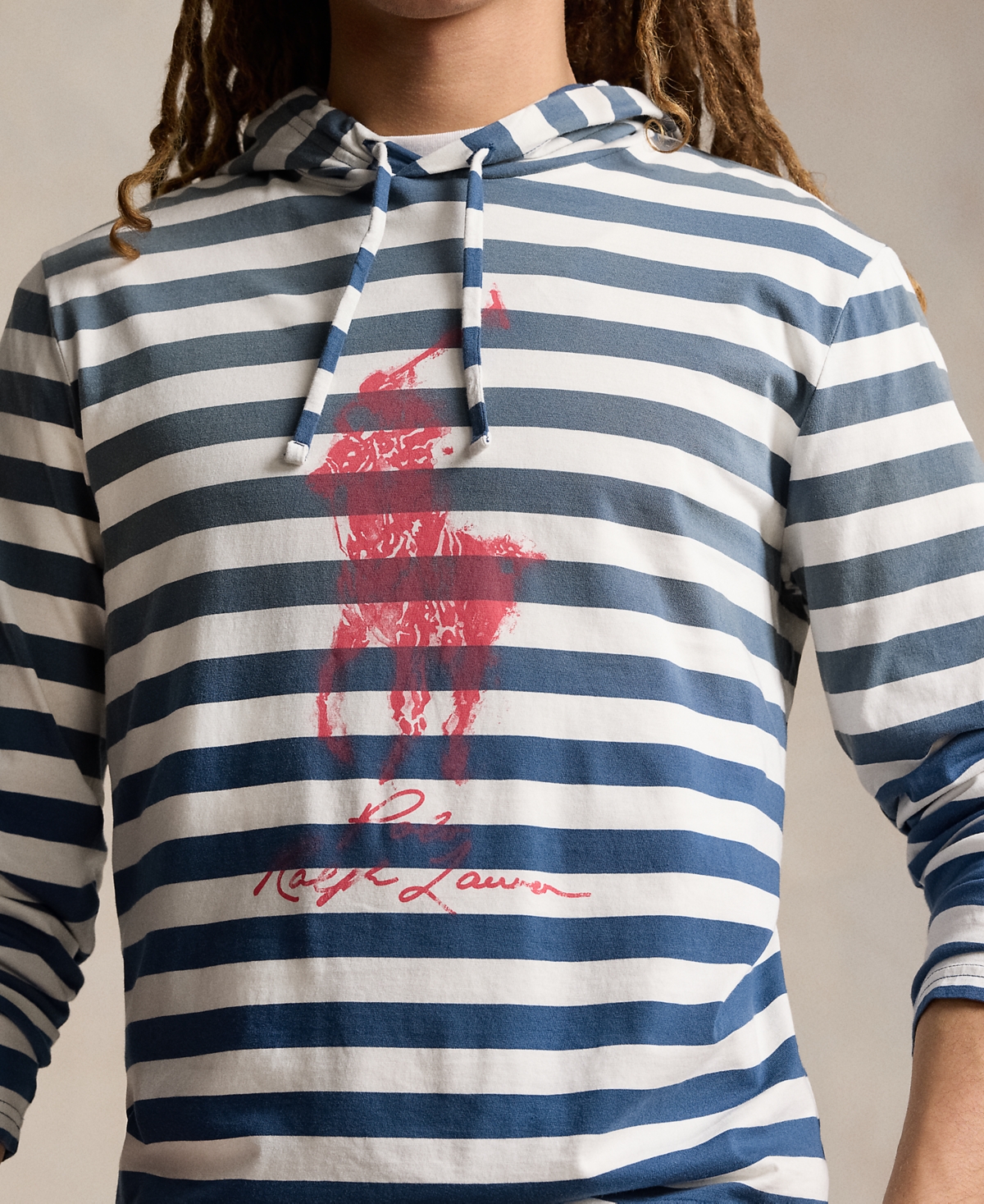 Polo Ralph Lauren Men's Striped Big Pony Hooded T-Shirt -nevis