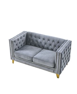 Modern Velvet Tufted Sofa with Metal Legs