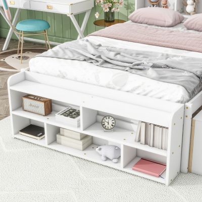 Streamdale White Full Bed with Headboard Bookcase, Drawers & End Storage