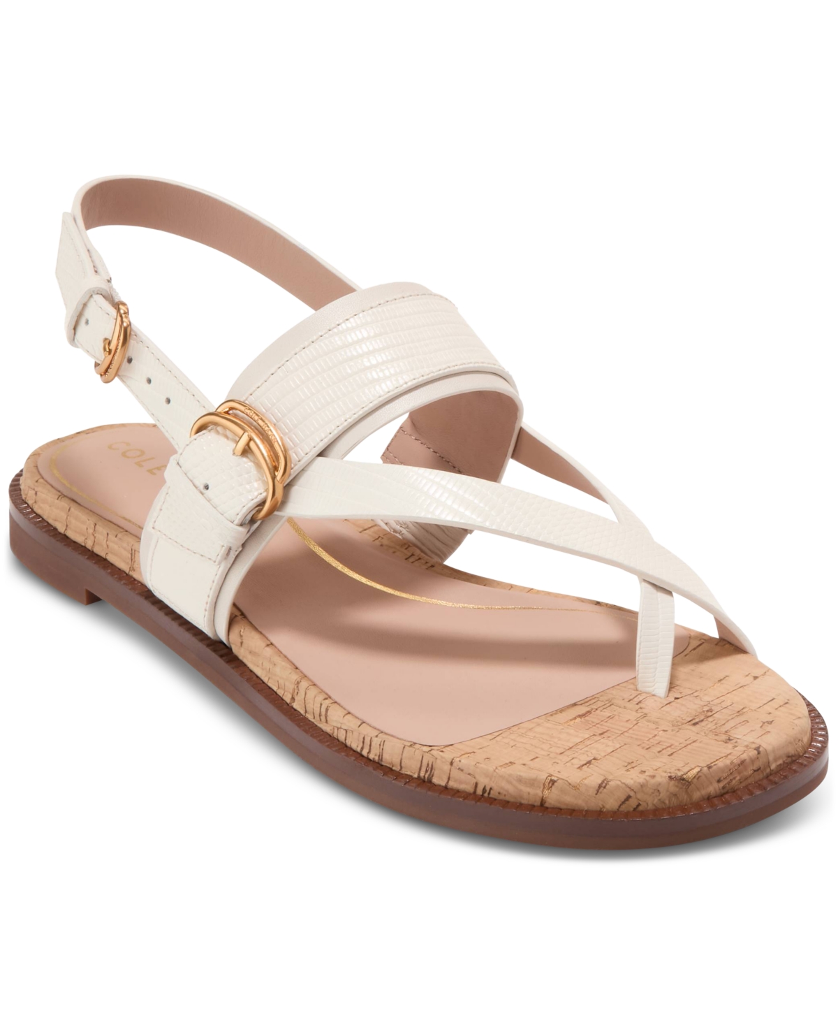 Shop Cole Haan Women's Anica Lux Buckle Flat Sandals In Ivory Leather,cork