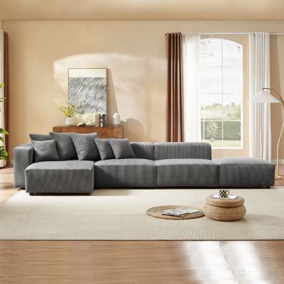  4-Piece Gray Corduroy Sectional Sofa Set