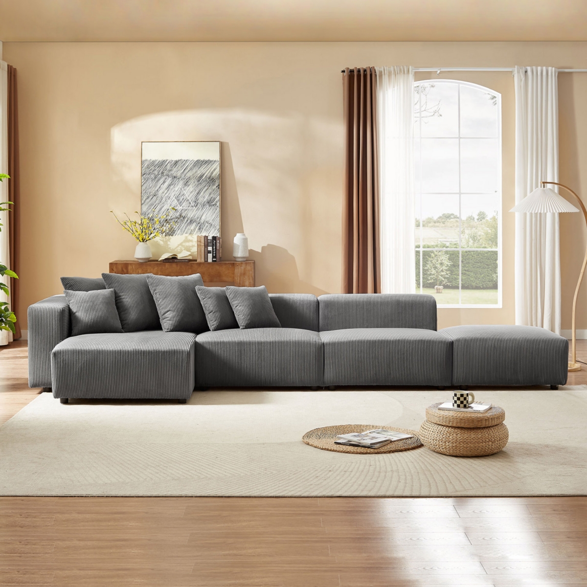 Streamdale Furniture 4-Piece Gray Corduroy Sectional Sofa Set