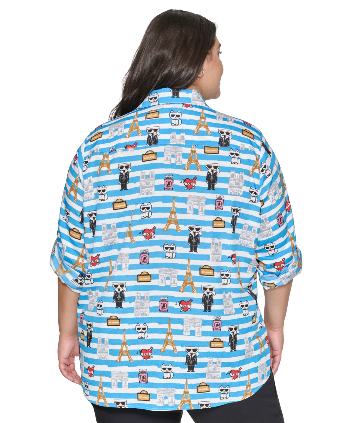 Karl Lagerfeld Paris Plus Size Whimsical Graphic Button-Front Blouse, Created for Macy's