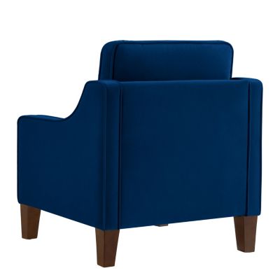  Navy Velvet Accent Armchair with Wooden Legs