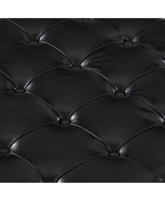 Black Upholstered Ottoman with Wooden Legs
