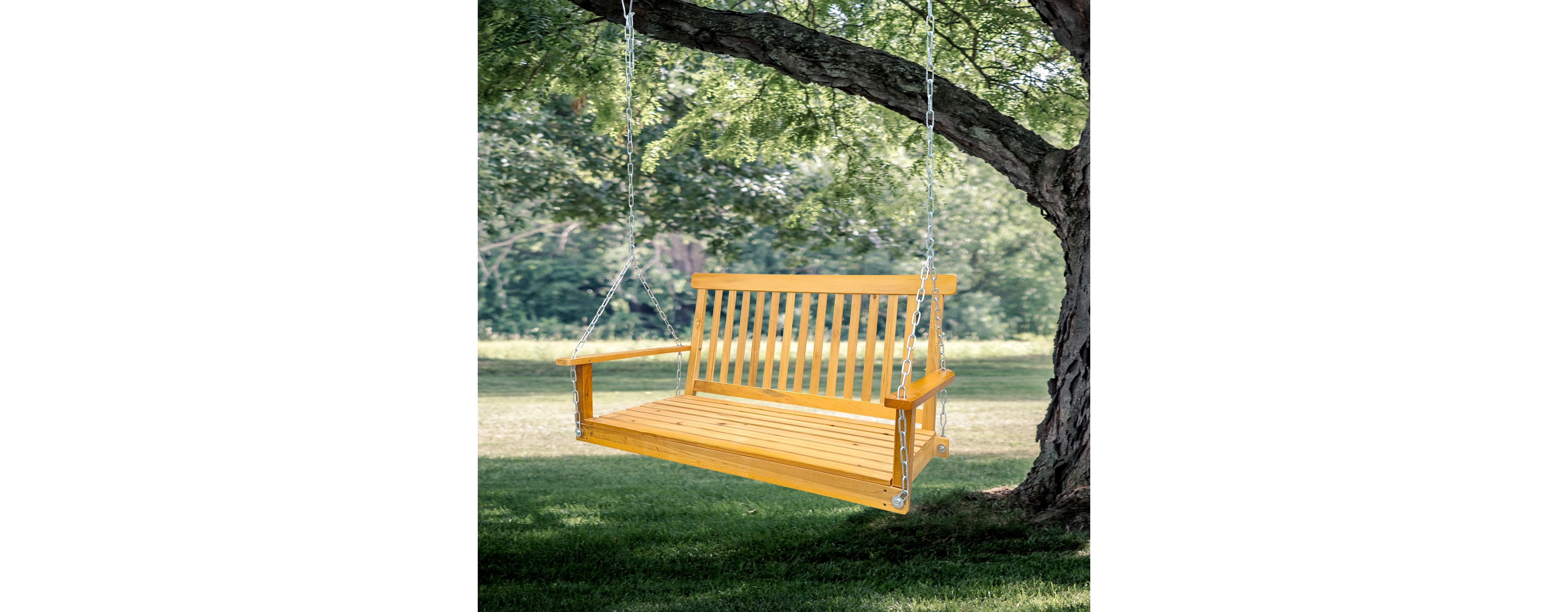 Simplie Fun Teak Wood Swing Bench for Outdoor Spaces