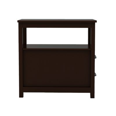 Streamdale End Table Narrow Nightstand With Two Drawers And Open Shelf-Brown