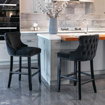 Set of 2 Modern Velvet Wingback Bar Stools