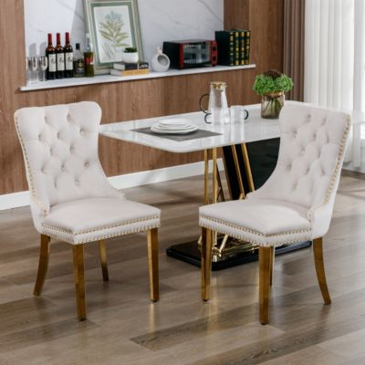 Set of 2 Contemporary Velvet Beige Dining Chairs