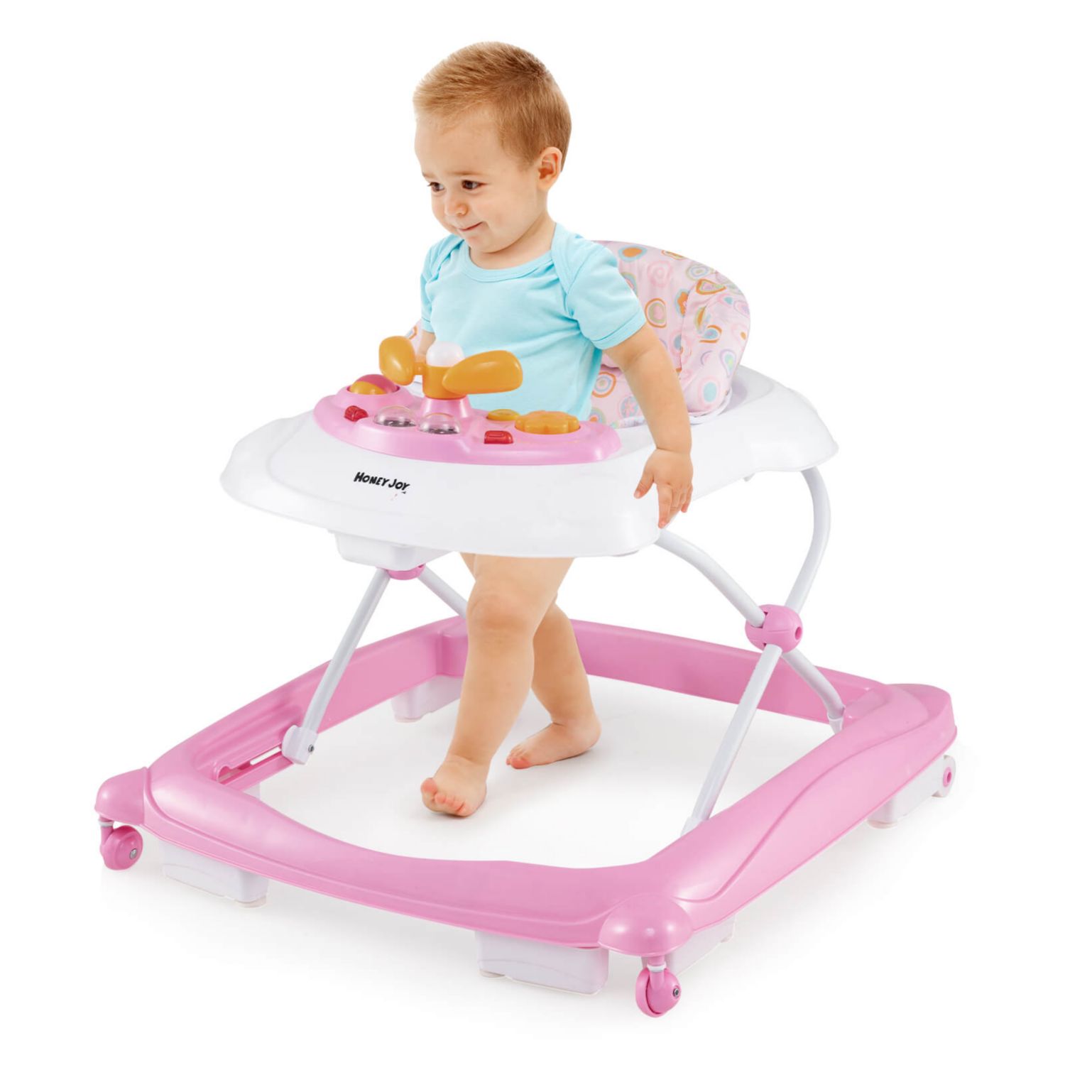 Foldable Baby Walker with 3 Adjustable Heights Comfy Padded Seat