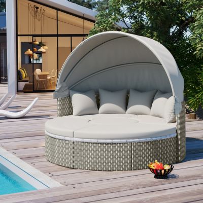 Rattan Outdoor Sectional Sofa Set with Retractable Canopy