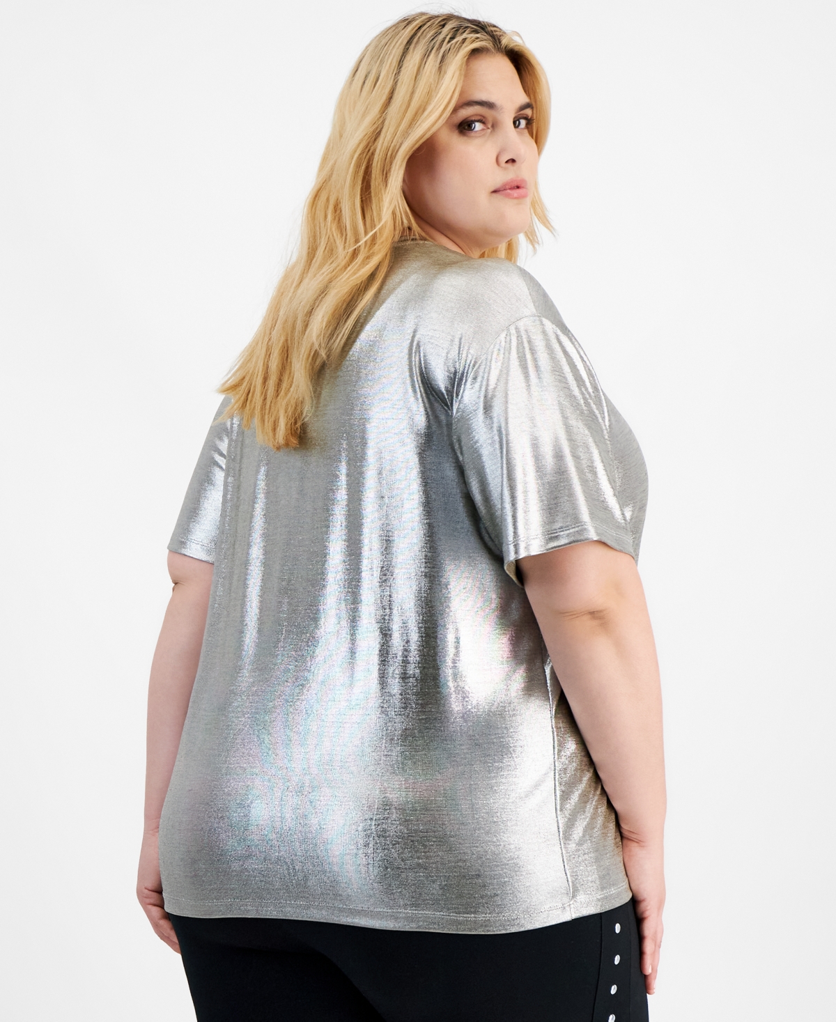 Bar Iii Trendy Plus Size Shine Drop-Shoulder T-Shirt, Created for Macy's