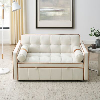 55 Inches Fabric Side Pockets Pull-Out Sofa Bed