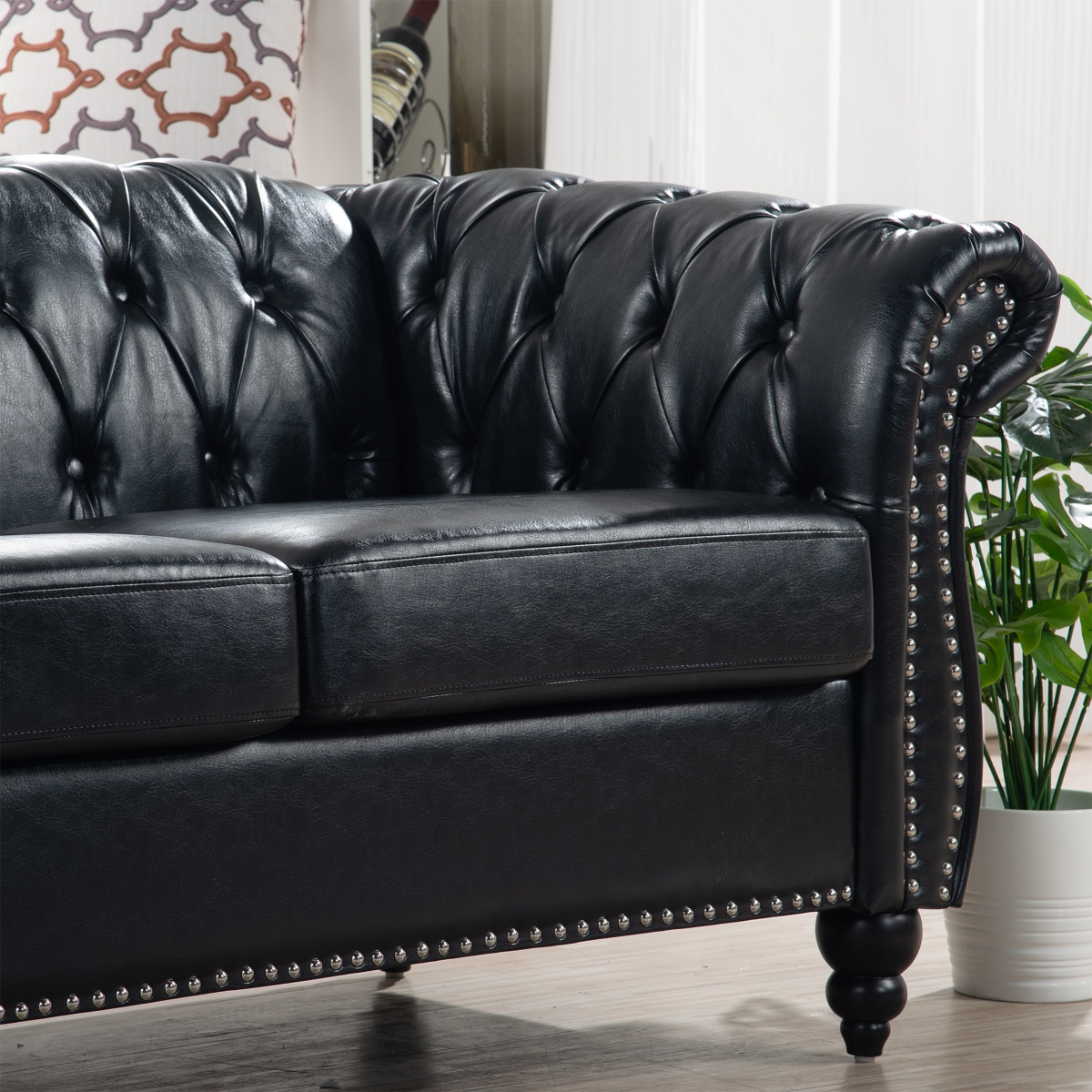 Streamdale 84.65" Pu Rolled Arm Chesterfield Three Seater Sofa