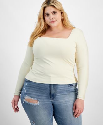 And Now This - Trendy Plus Size Square-Neck Long-Sleeve Top