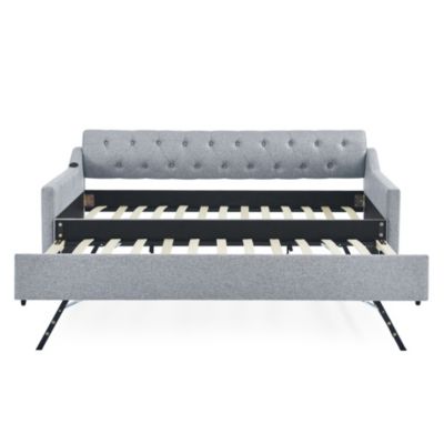 Streamdale Gray Linen Upholstered Daybed with Twin Trundle and USB