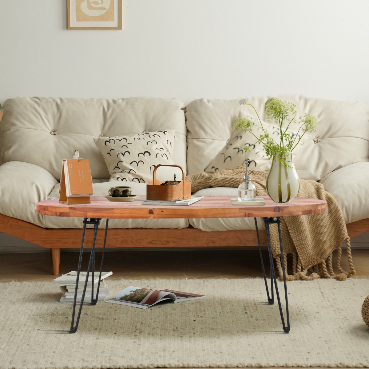 Streamdale Furniture OvalReclaimed Wood Foldable Cocktail Table For Your Living Room - Natural