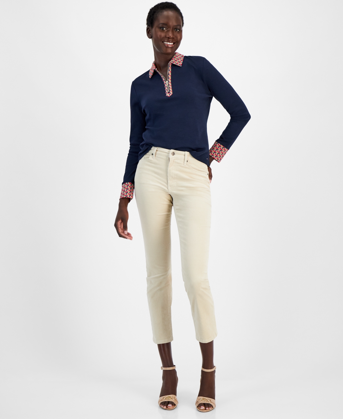 Tommy Hilfiger Women's Straight-leg Cropped Corduroy Pants In Oyster
