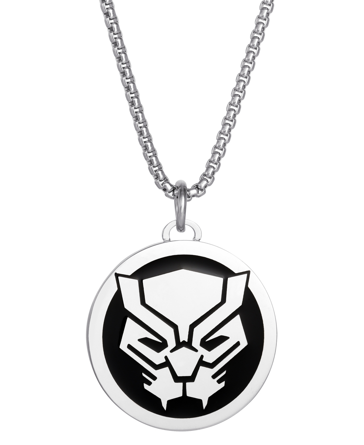 Blank Panther Stainless Steel (316L) Pendant, 22'' Box Chain - Silver tone, black