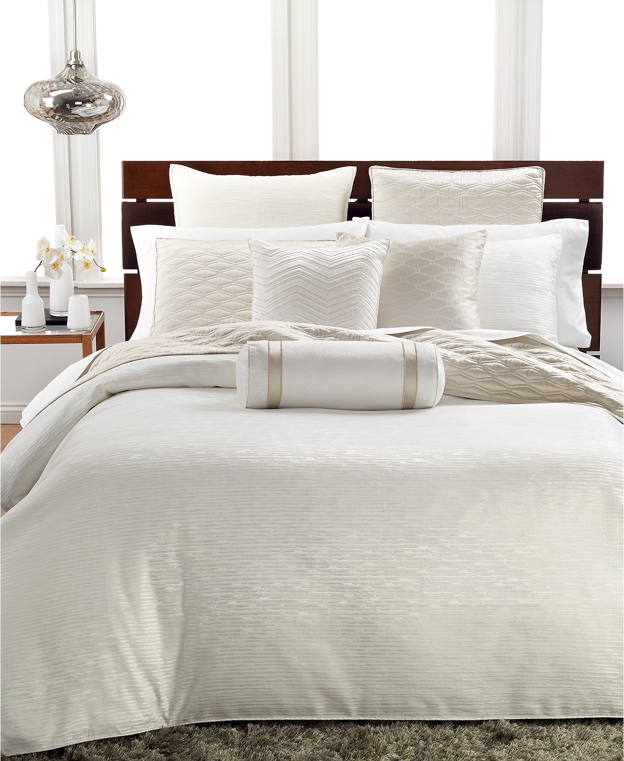Hotel Collection Woven Texture Full Queen Duvet Cover Ivory Stripe
