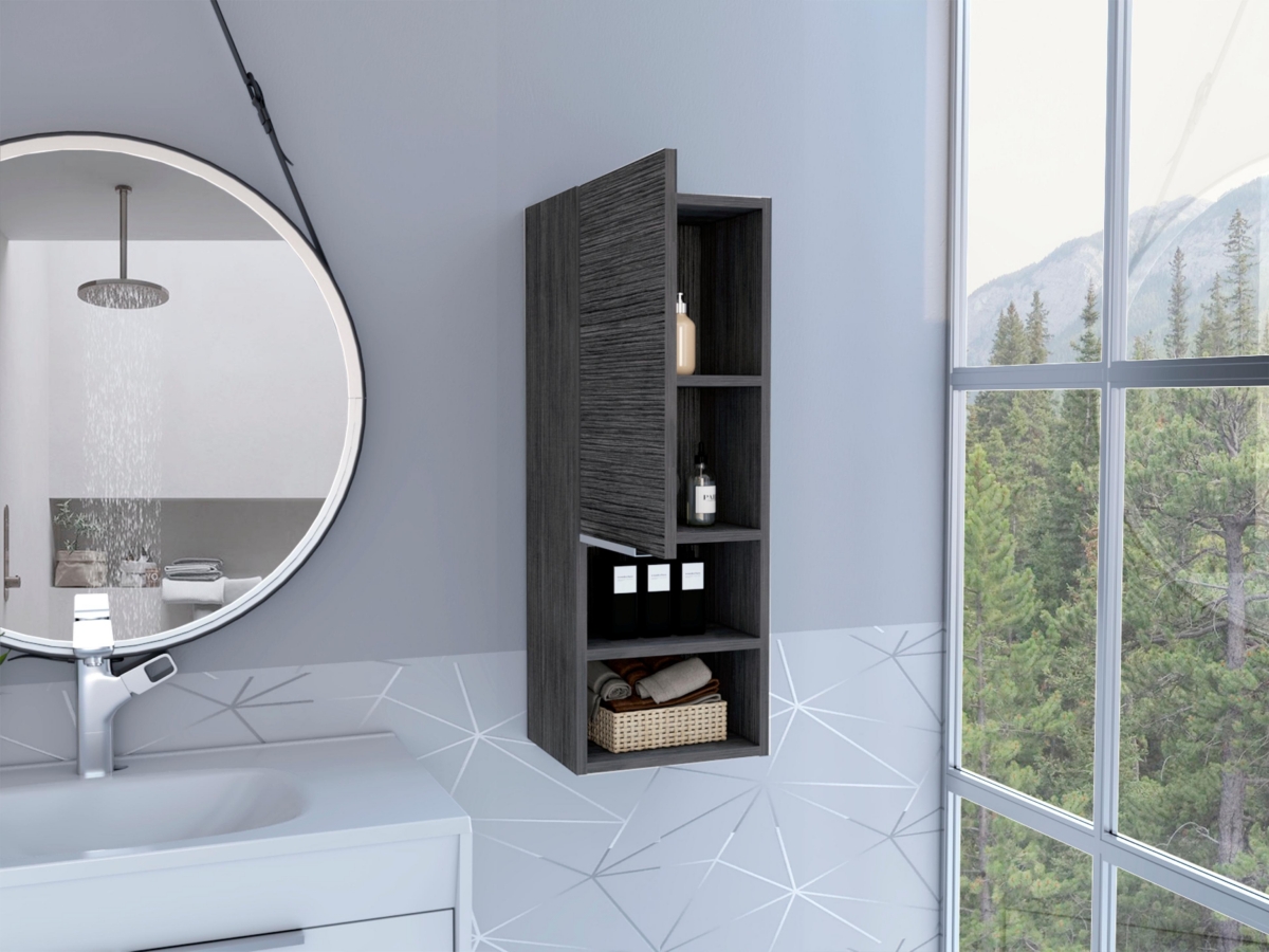 Streamdale Furniture Mila Bathroom Cabinet, Two Interior Shelves, Two External Shelves, Single Door Cabinet - Smokey Oak