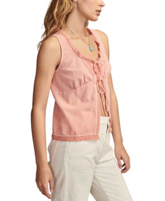 Women's Flyaway Tie-Front Lace-Trim Tank Top