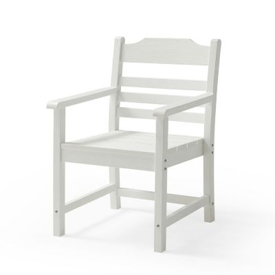 Outdoor Dining Armchairs (Set of 2), White and Wood Grain
