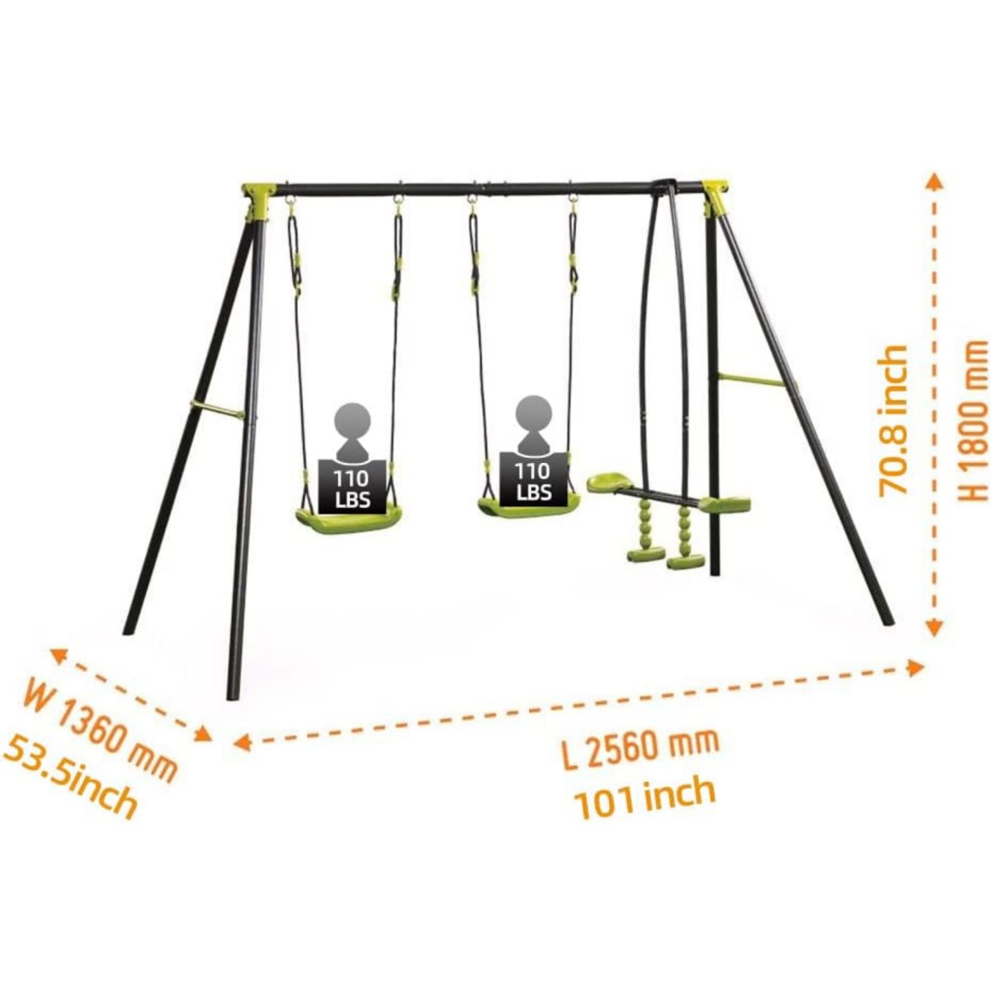 Детские игрушки Streamdale Furniture Streamdale Triple Children Swing Set 440Lbs For Outdoors, цвет: Зелёный — фото 4