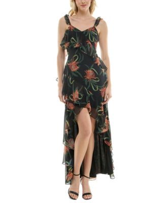 Bold floral print ruffled high neckline with tie detail main image 0